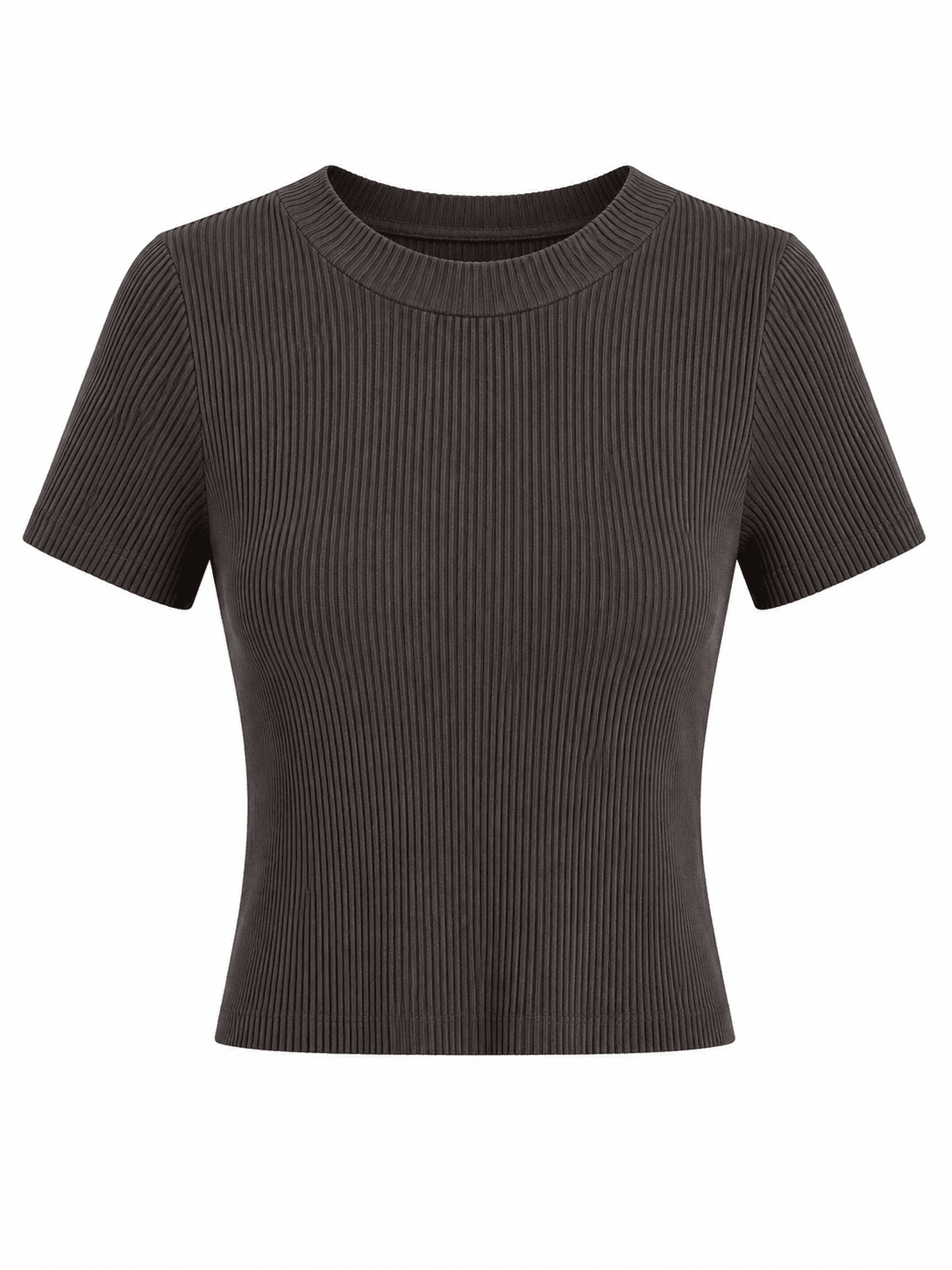 COFFEE RIB BONE ROUND NECK TOP
