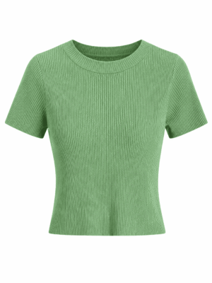 OLIVE RIB BONE ROUND NECK TOP