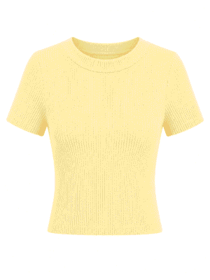 YELLOW RIB BONE ROUND NECK TOP