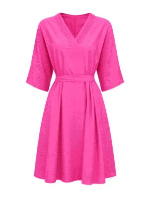 (2FOR75K)YINA PINK LINEN PLEATED VNECK SWING TUNIC