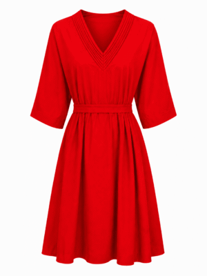 (2FOR75K)YINA RUST LINEN PLEATED VNECK SWING TUNIC