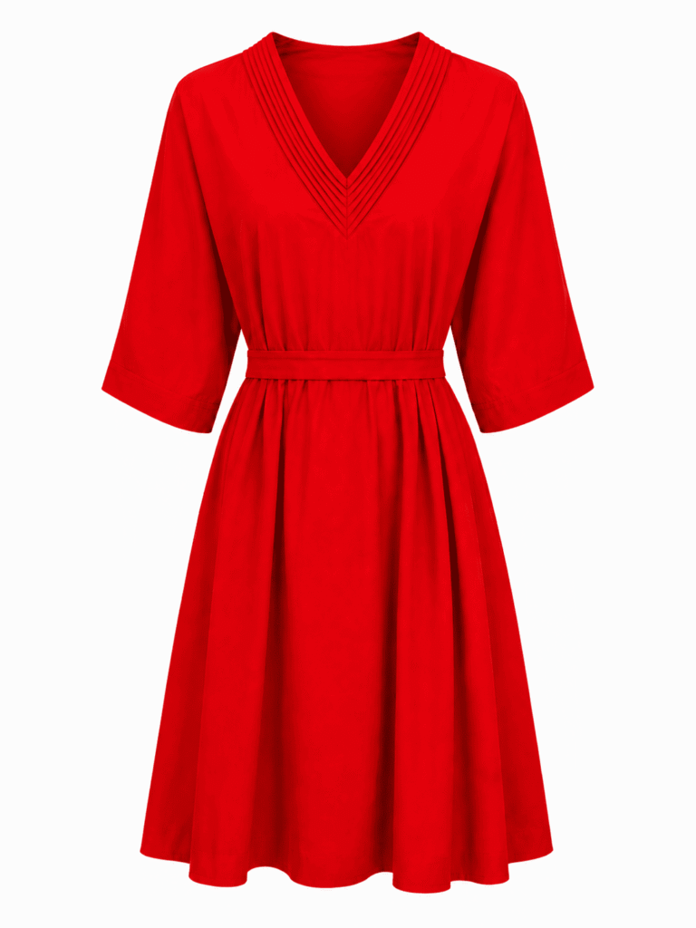 (2FOR75K)YINA RUST LINEN PLEATED VNECK SWING TUNIC