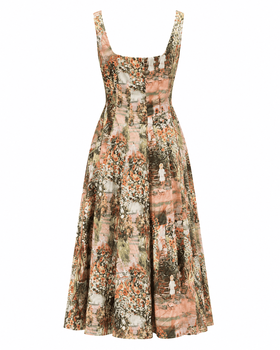 ORANGE FOREST PRINT LACE BACK SKATER DRESS