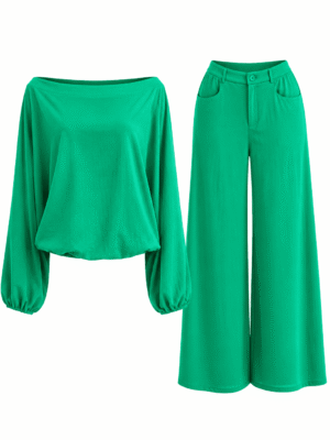 ZR GREEN BARDOT TOP & PANT SUIT SET