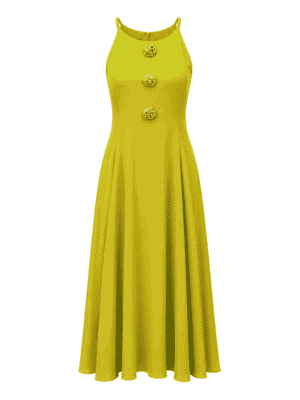 ZR OLIVE OVERSIZED GOLD BUTTON HALTER NECK SKATER DRESS