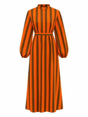 (2FOR55K)ZR ORANGE BOLD STRIPE BISHOP NECK SHIRT DRESS