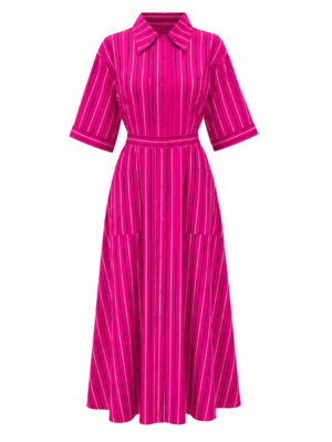 (2FOR80K)MAT 3173 MAGENTA STRIPE DOUBLE POCKET MAXI SHIRT DRESS
