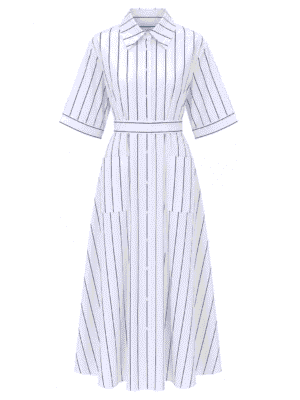 (2FOR80K)MAT 3173 WHITE STRIPE DOUBLE POCKET MAXI SHIRT DRESS