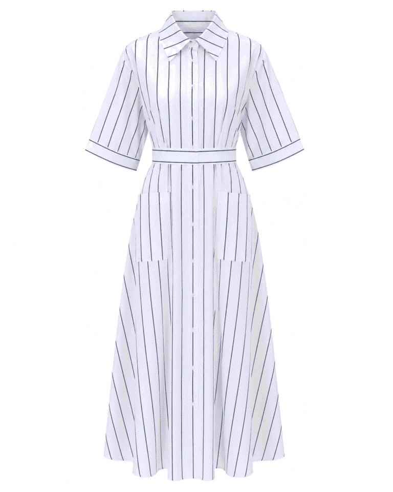(2FOR80K)MAT 3173 WHITE STRIPE DOUBLE POCKET MAXI SHIRT DRESS