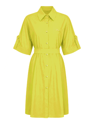 (2FOR75K)YINA LEMON LINEN ONE POCKET GOLD BUTTON BOX SHIRT DRESS