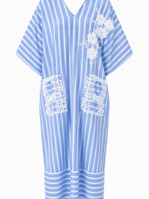 (2FOR75K)BLUE STRIPE EMBELLISHED PETAL DETAIL CAFTAN