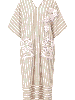 (2FOR75K)NUDE STRIPE EMBELLISHED PETAL DETAIL CAFTAN