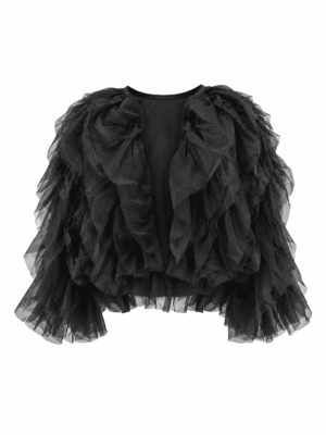 BLACK TAPHETTA FUZZY FRILL TOP
