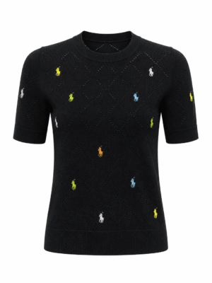 BLACK MULTI COLORED PONY KNIT TOP