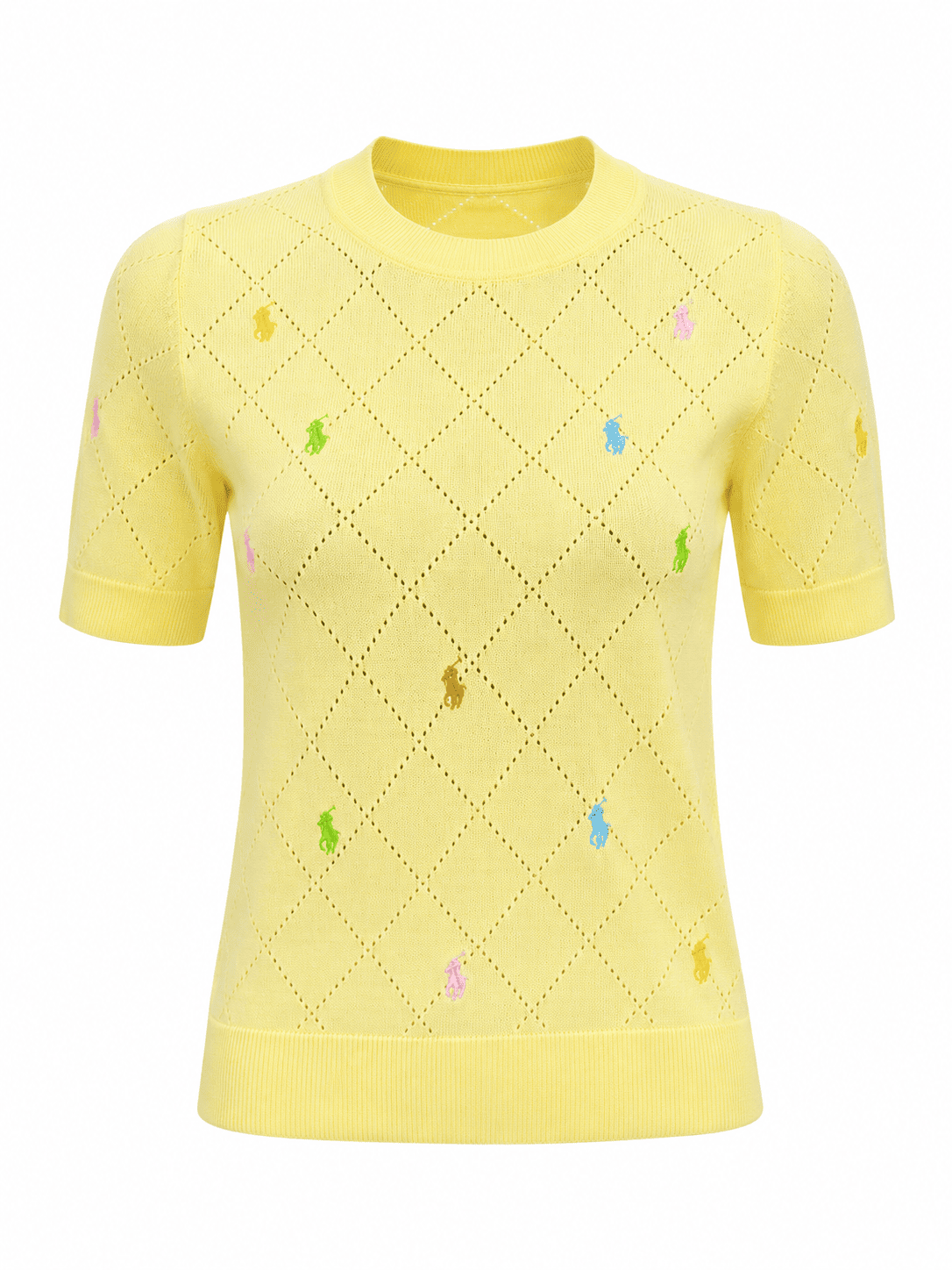 YELLOW MULTI COLORED PONY KNIT TOP