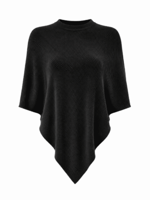 BLACK RIB BONE PONCHO SCARF TOP