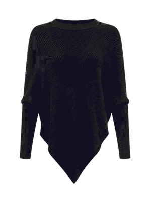 BLACK KNIT RIB BONE LONGSLEEVE PONCHO TOP