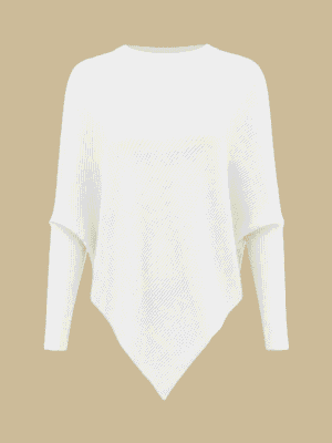 IVORY KNIT RIB BONE LONGSLEEVE PONCHO TOP