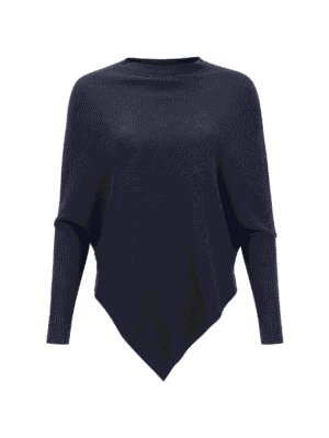 NAVY KNIT RIB BONE LONGSLEEVE PONCHO TOP