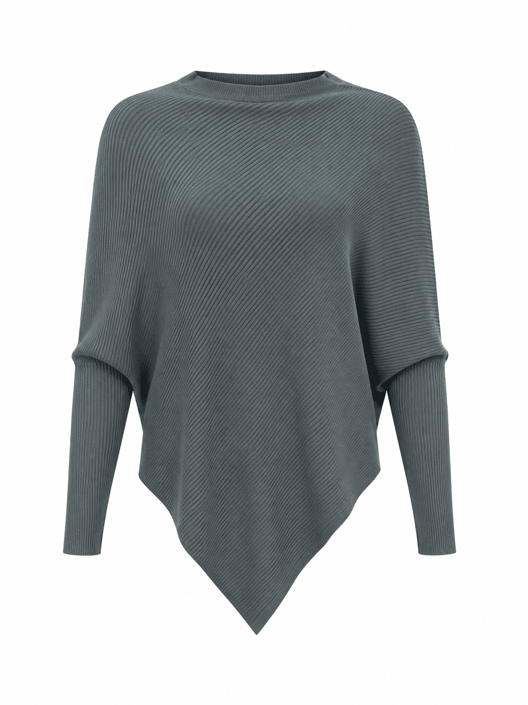 GREY KNIT RIB BONE LONGSLEEVE PONCHO TOP