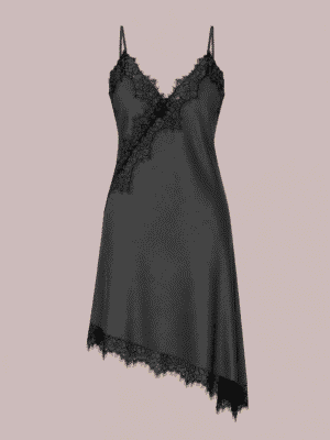 BLACK CHANTILLY INSERT ASSYMETRIC LONG TOP