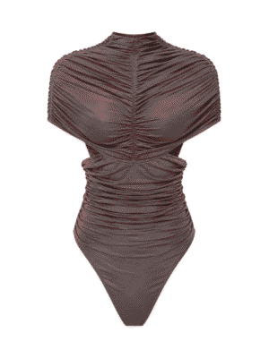 COFFEE MESH MID DRAPED BODYSUIT