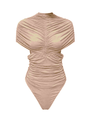 TAUPE MESH MID DRAPED BODYSUIT
