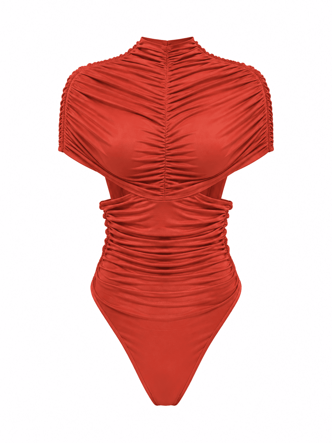 RUST MESH MID DRAPED BODYSUIT