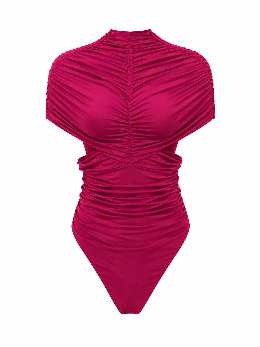 PLUM MESH MID DRAPED BODYSUIT
