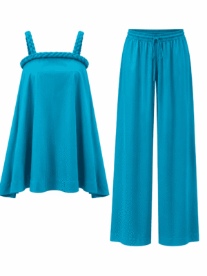 SASHES X HIDES AQUA WOVEN STRAP SWING TOP X PANT SUIT SET