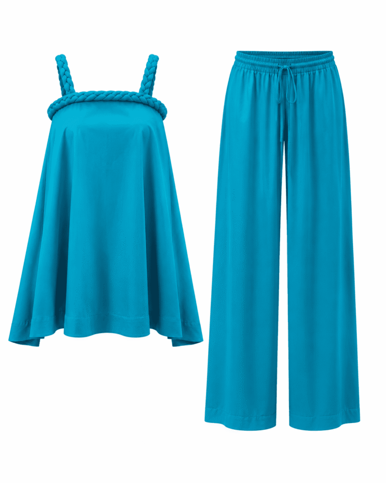 SASHES X HIDES AQUA WOVEN STRAP SWING TOP X PANT SUIT SET