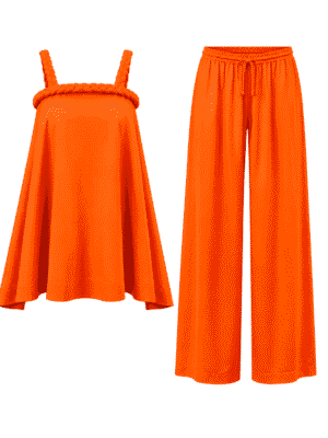 SASHES X HIDES ORANGE WOVEN STRAP SWING TOP X PANT SUIT SET