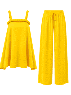 SASHES X HIDES YELLOW WOVEN STRAP SWING TOP X PANT SUIT SET