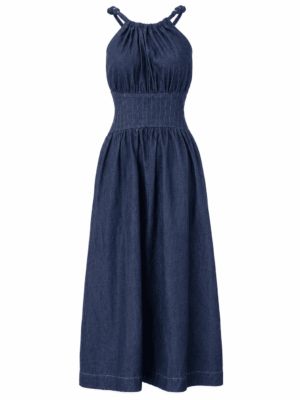 BLUE DENIM BLUE RING PEBBLE STRAP DOLL MIDI DRESS