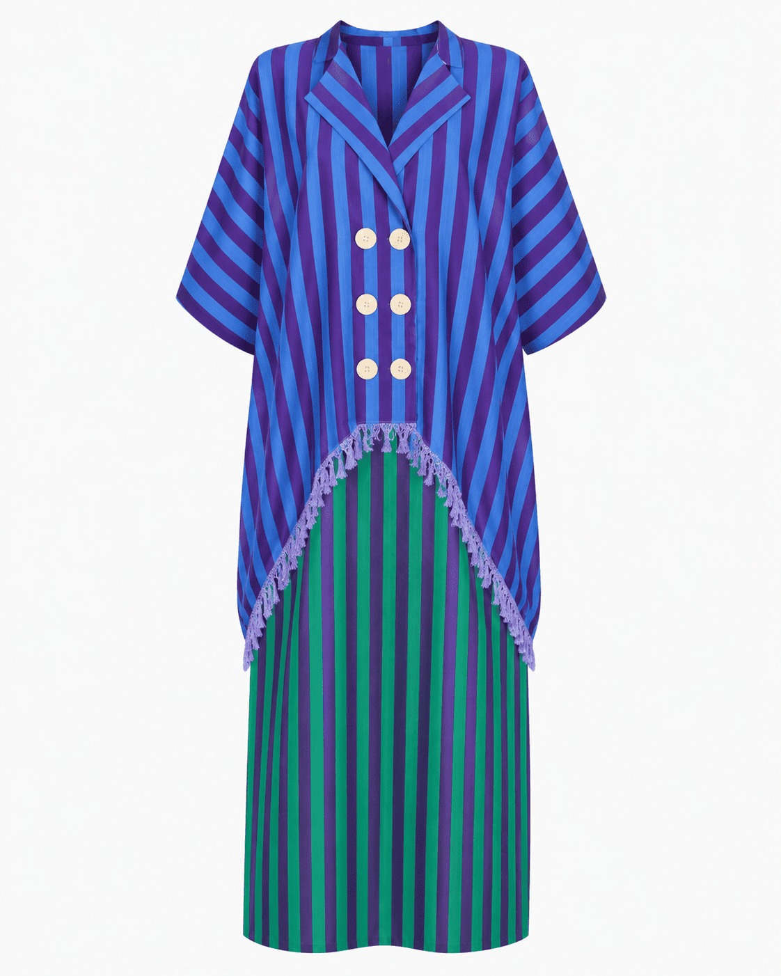 (2FOR60K)INDIGO X GREEN BOLD STRIPE COLORBLOCK CAFTAN