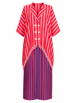 (2FOR60K)PINK X PURPLE BOLD STRIPE COLORBLOCK CAFTAN