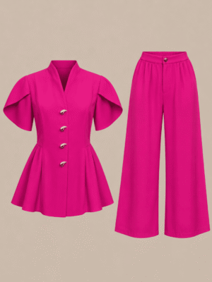 ZR PLUM MAGENTA BEAN GOLD BUTTON PANT SUIT SET