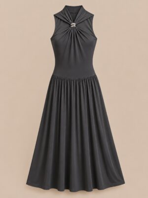 BLACK CROSS NECK RING INSERT DOLL SPLIT DETAIL DRESS
