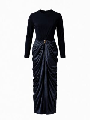 SIJI NAVY SCARF KNOT DETAIL MIDI DRESS
