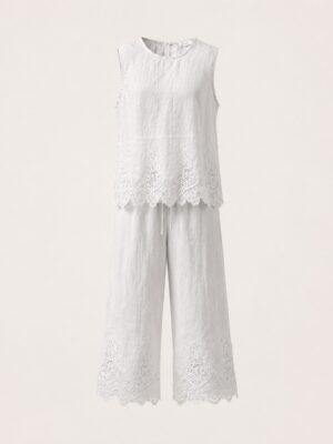 ROW IVORY LINEN LACE INSERT PANT SUIT SET
