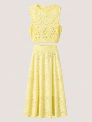 YELLOW LACE CROP TOP X MAXI SKIRT SUIT SET