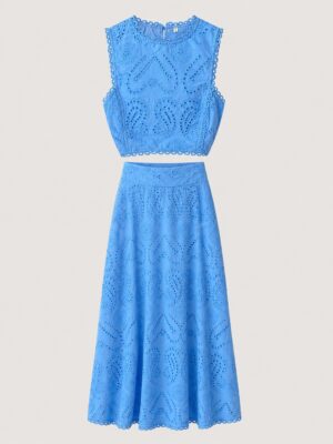 BLUE LACE CROP TOP X MAXI SKIRT SUIT SET