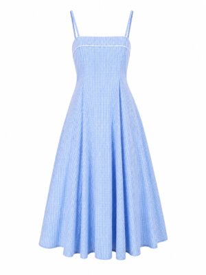 LTT STUDIO BLUE CHECK CORSET THIN STRAP DRESS