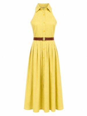 ZR YELLOW TEXTURED HALTERNECK SHIRT DRESS