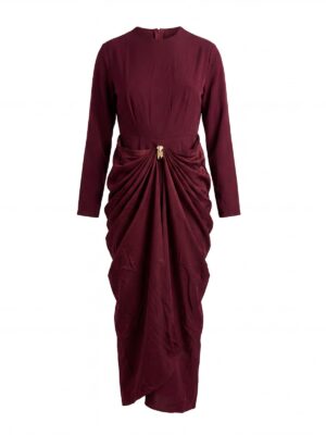 SIJI PLUM SCARF KNOT DETAIL MIDI DRESS