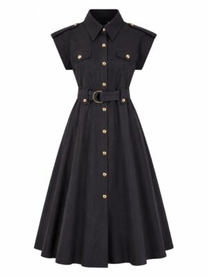 HER BLACK MILITARY STYLLE SKATER SHIRT DRESS