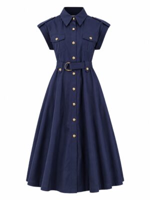 HER NAVY MILITARY STYLLE SKATER SHIRT DRESS