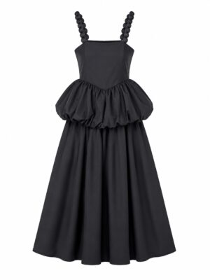 BLACK PEBBLE STRAP UFF DETAIL DRESS
