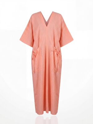 (2FOR75K)MATI PEACH STRIPE DRAWSTRING POCKETS CAFTAN