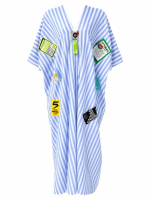 (2FOR75K)BLUE LINEN STRIPE BADGE PATCH CITY CAFTAN